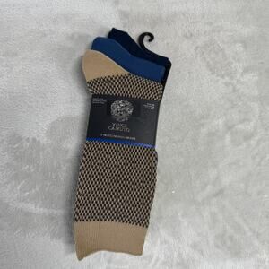 Vince Camuto NEW Mens Crew Socks 3 Pairs Blue Tan "One Size" Fits Shoes Sz 6-12